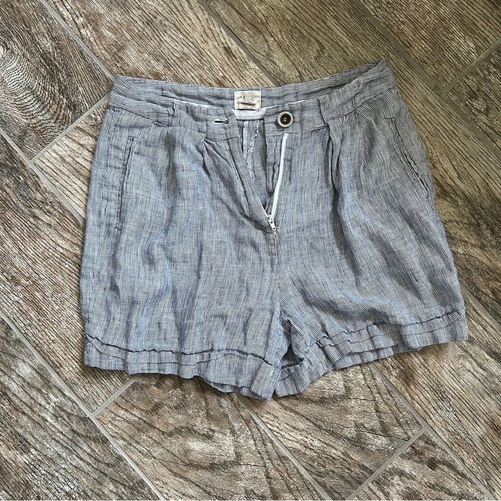 Andrea Jovine 100% Linen, Blue and White Striped High Waisted Shorts, Women’s 4 - Picture 2 of 10